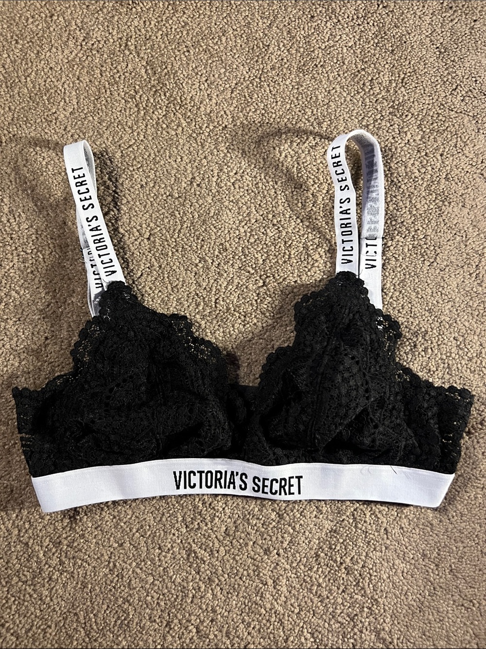 Victoria's Secret Black Lace Bralette with White Logo Band
